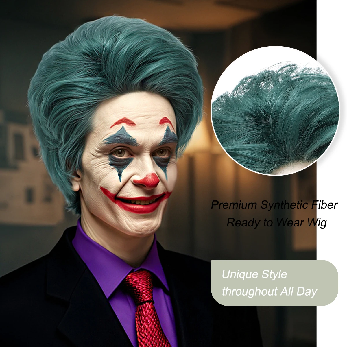 Мужской зеленый короткий чехол на голову на Хэллоуин для косплея, аниме-парик клоуна для выступления на сцене, парик из синтетического волокна