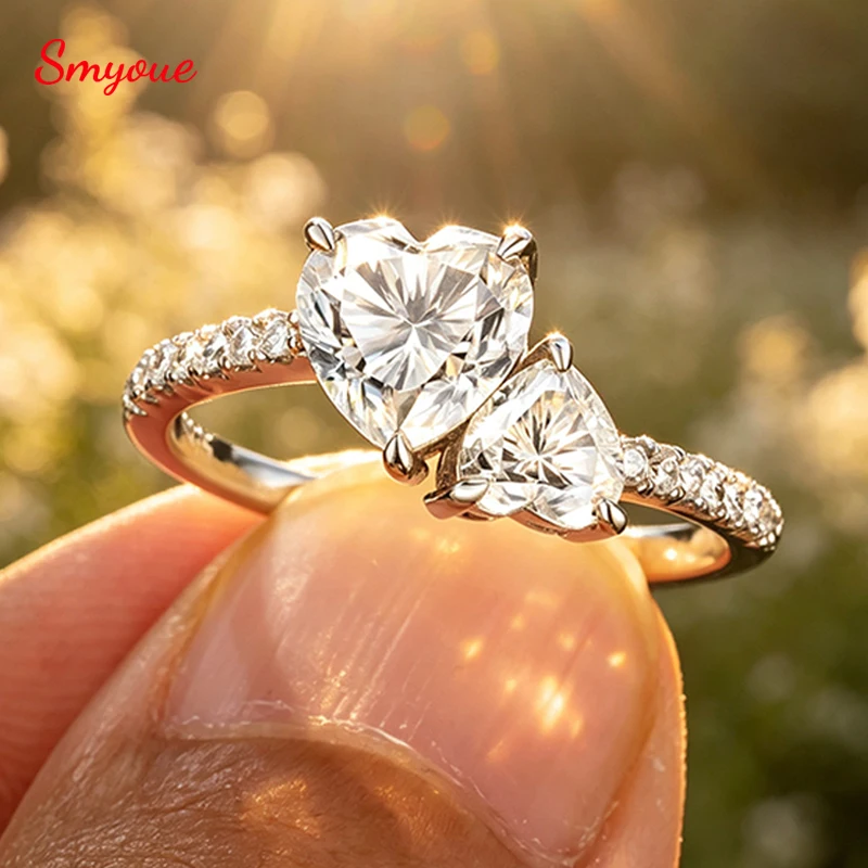 Smyoue Heart Cut Full Moissanite Wedding Rings for Women Pass Diamond Test 2 Gems Promise Bridal Jewelry S925 Sterling Silver