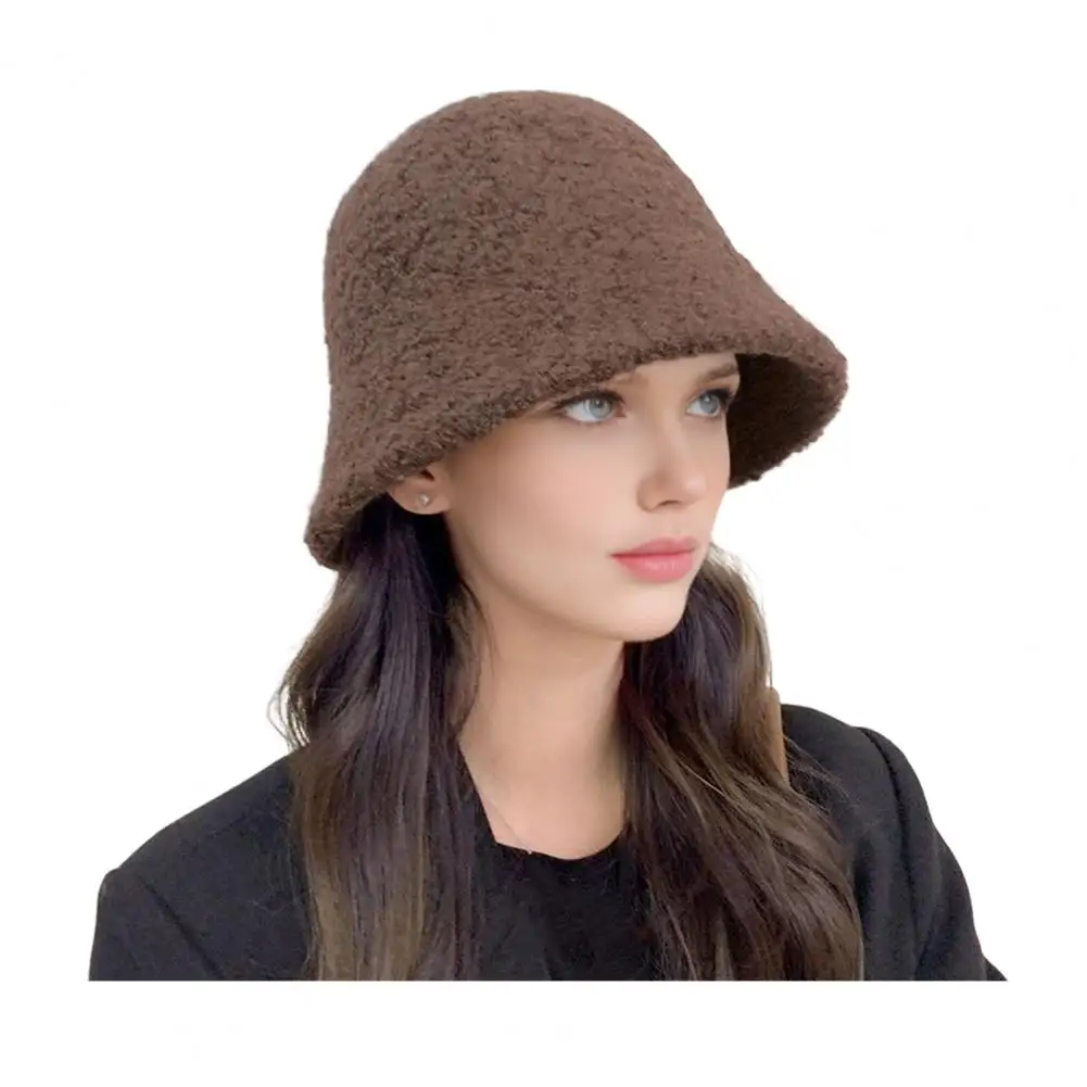 Warm Headgear for Weather Women Lambswool Bucket Hat Winter Warm Fisherman Cap Cozy Cloche Hat for Fall Weather Wide for Autumn