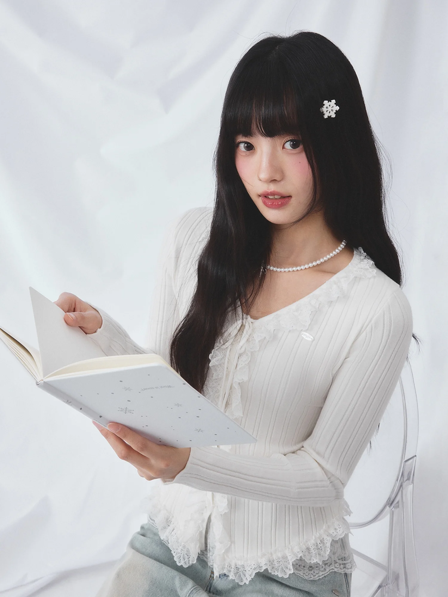 

Wedhub Korean Sle Long Sve Knitted Top Women's Gentle Ele Lace Trim Spring New Arrival Faion Ladies' Sweater