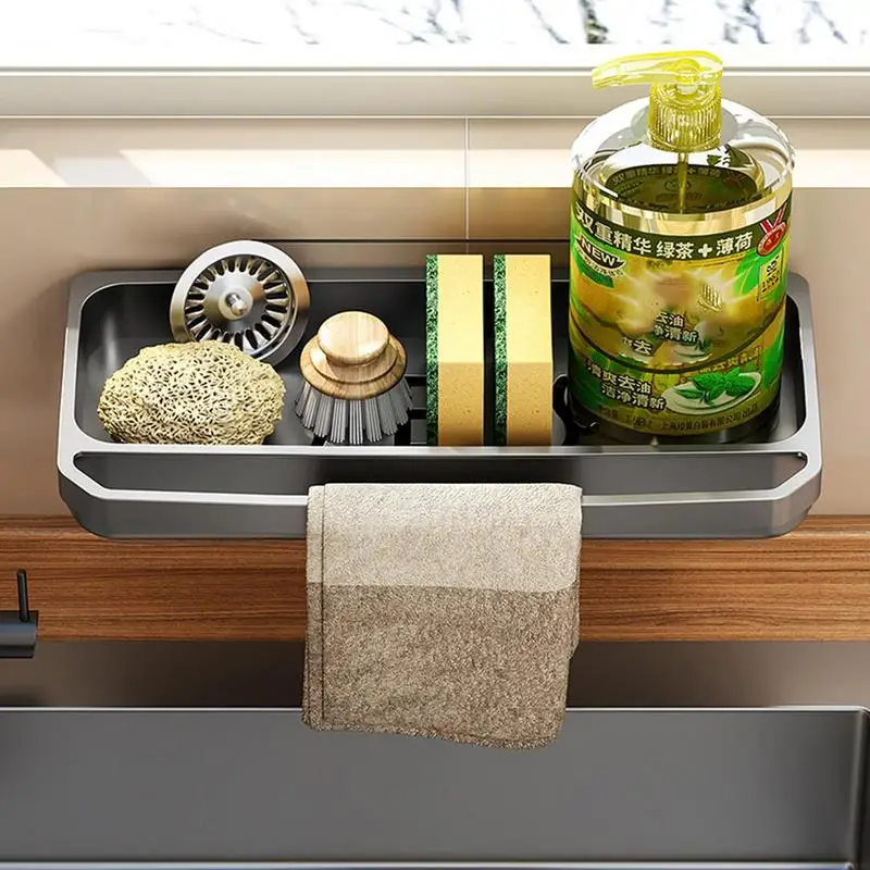 

Wall mounted multifunctional sink storage rack stainless steel kitchen sink cad print large sponge rack for home kitchen storage