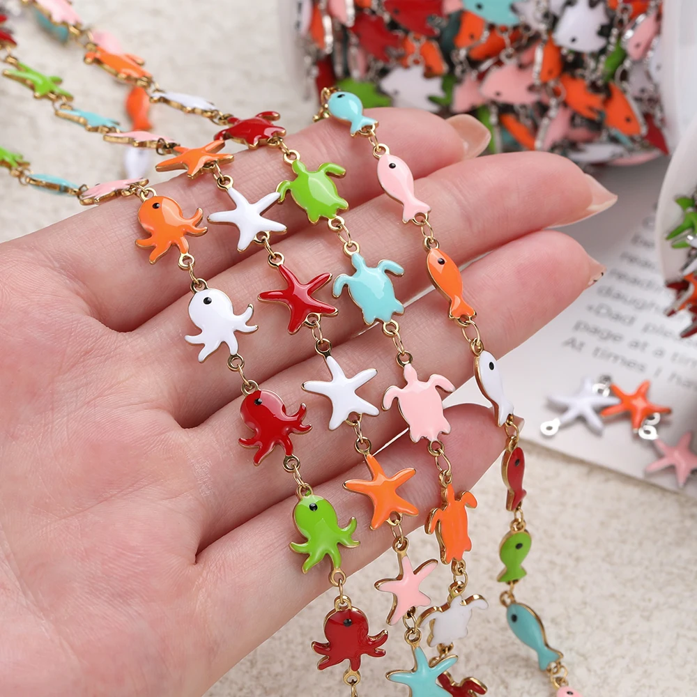 0.5M/Lot Stainless Steel Colorful Ocean Animal Starfish Pendants Enamel Chains for DIY Necklace Bracelet Jewelry Finding view 6