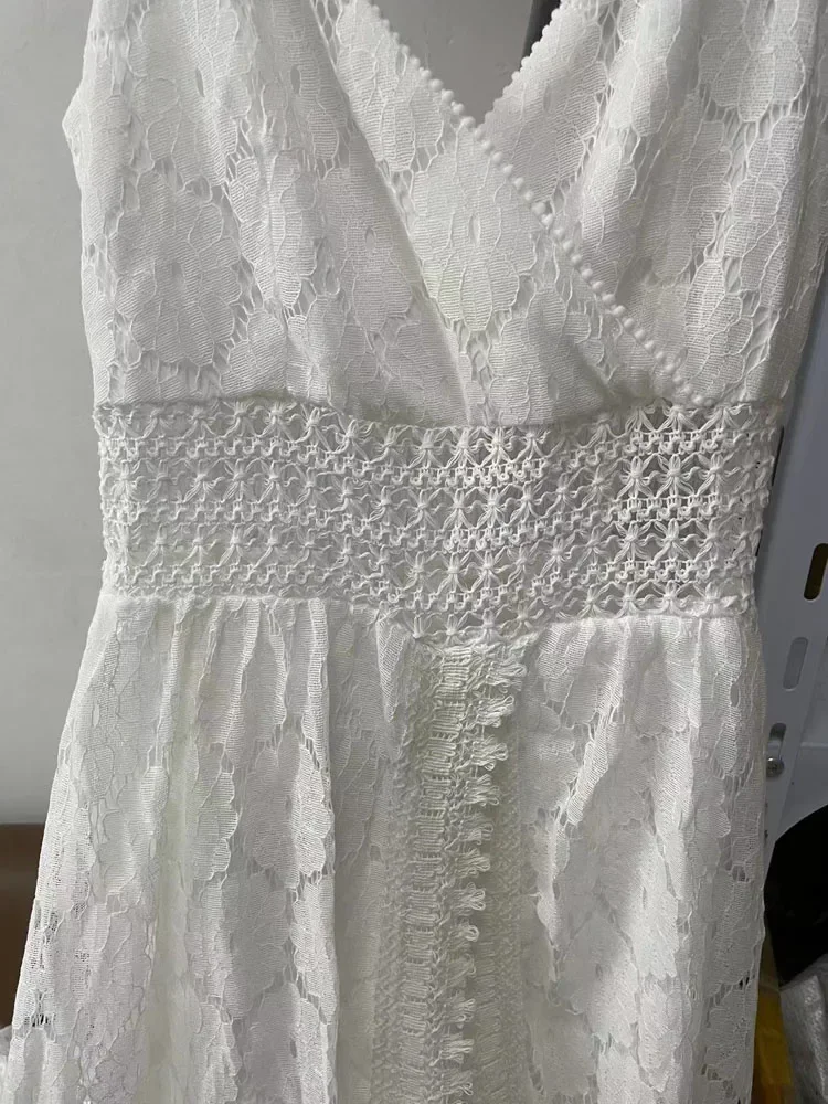 Zeyla-mono de verano con cuello en V para mujer, pelele sin mangas de encaje liso, traje de fiesta de cintura alta, vacaciones en la playa, blanco