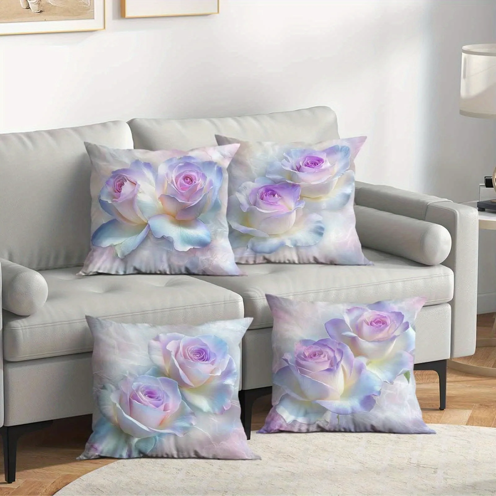 

Наволочка с пастельной фиолетовой розой: мягкий чехол для подушки с акварельным цветочным узором для мечтательного домашнего декора дивана