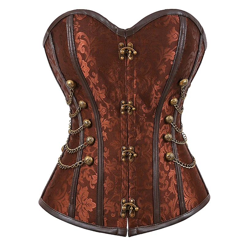 Pirate Corset Top Plus Size Faux Leather Lingerie Pirate Costume Corset Bustier Top Overbust Steampunk Corsets for Women Brown