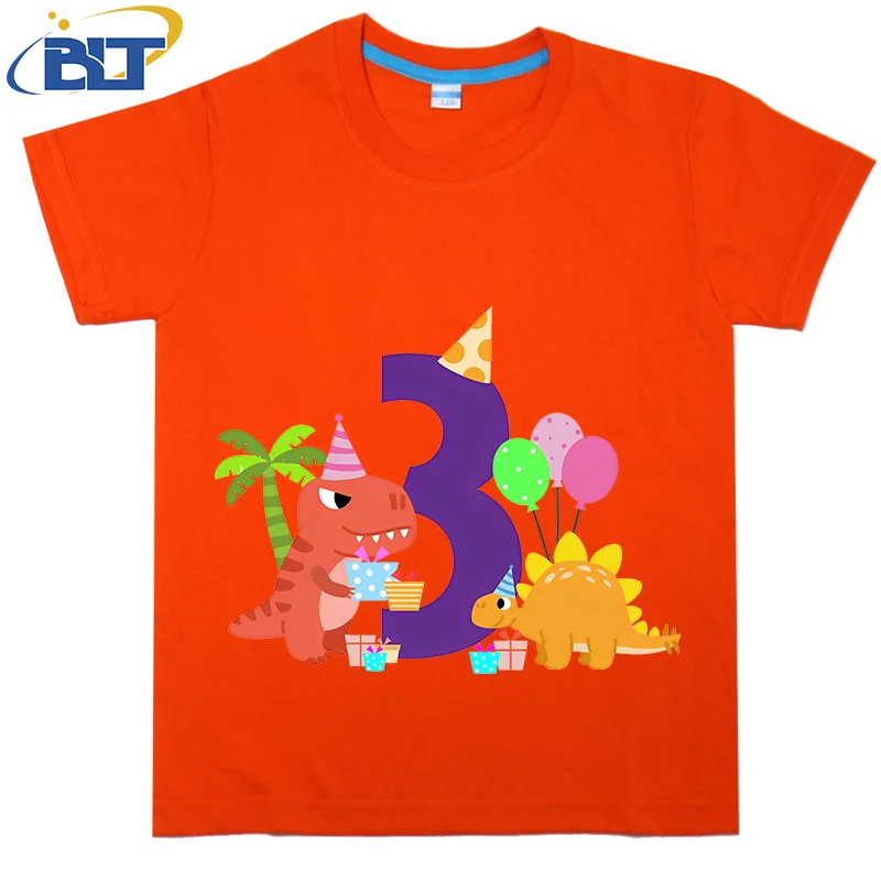 3 Jaar Oude Verjaardag Dinosaurus Party Print Kidst Shirt In Zomer Katoenen Korte Mouwen Vrije Tijd Top Jongens En Meisjes Van Toepassing