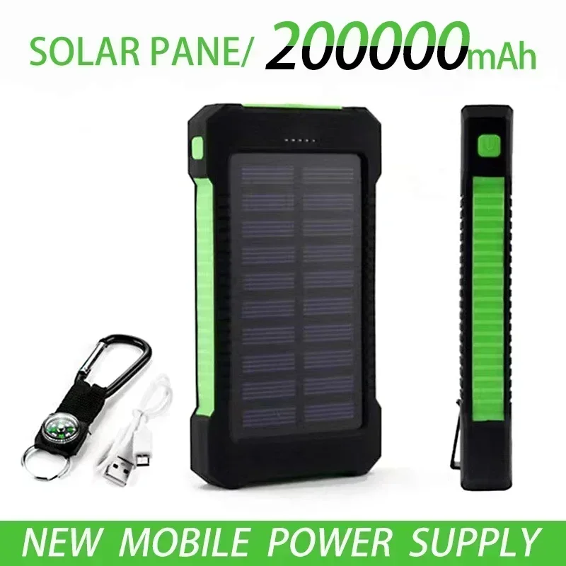 200000 Banco de energía Solar superior de mAh, cargador de emergencia impermeable, batería externa, Powerbank para MI, iPhone, Samsung, luz LED SOS