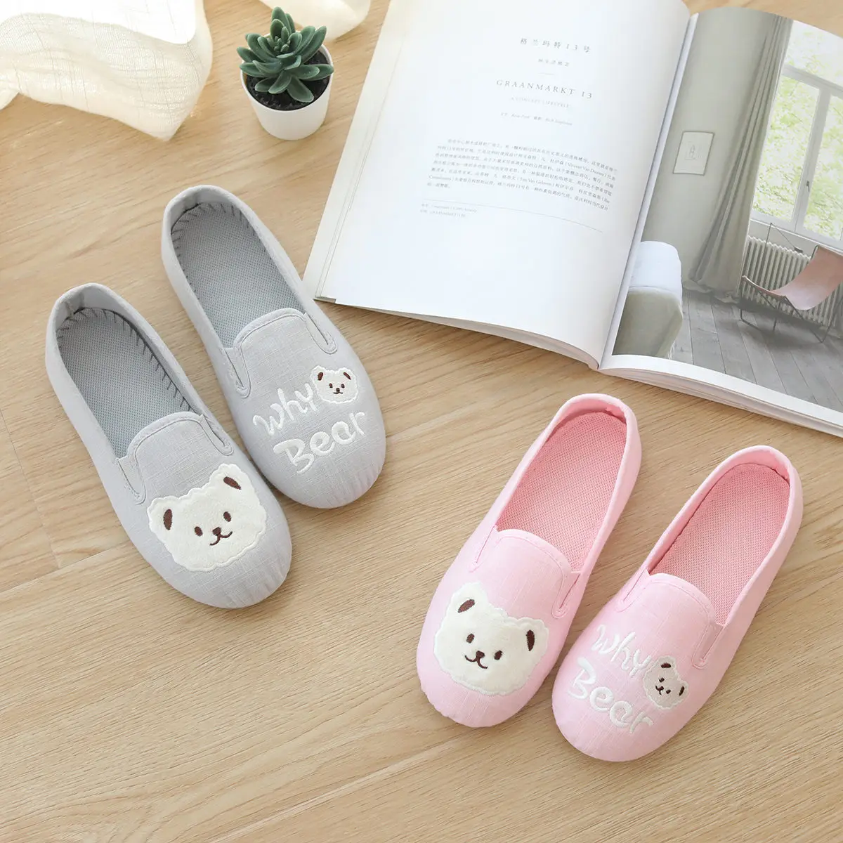 New Arrive Soft Cotton Cute Bear House Indoor Flats Slipper Spring Summer Autumn Slippers For Women Animal Shoes Girl