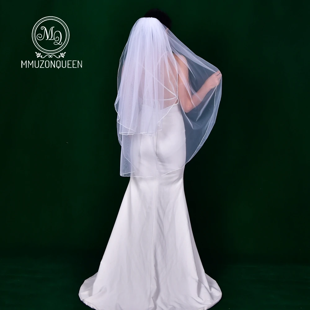 M06-Voile Court à Double Doigts avec Peigne à Cheveux pour Mariée, Patients Blancs et Cassé, Mariage