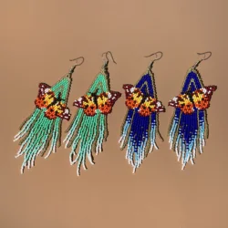 Bohemian style 3D butterfly tassel earrings handmade beaded earrings