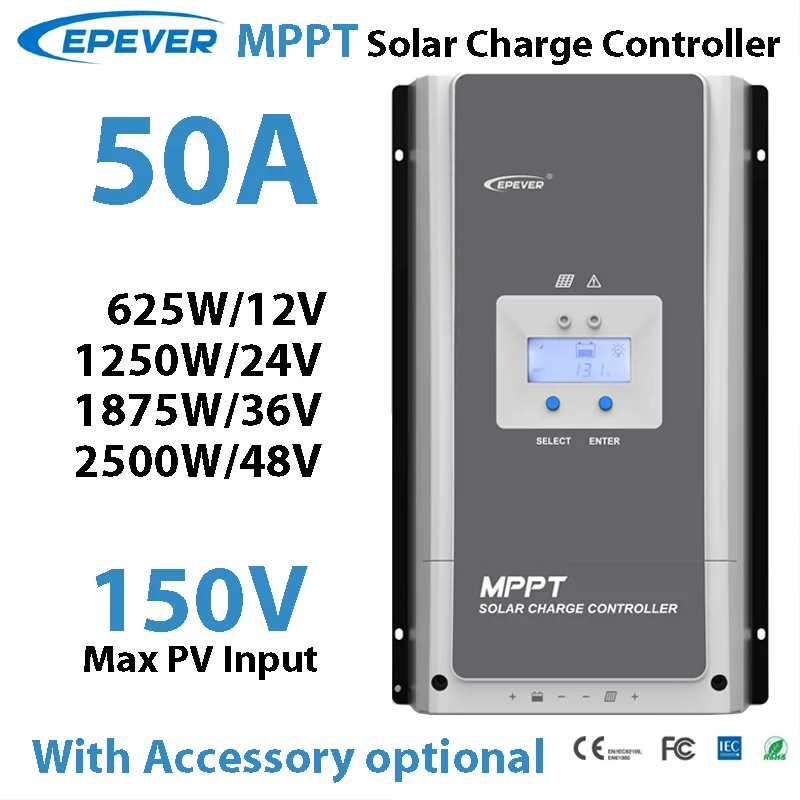 EPEVER 50A MPPT Solar Charge Controller 12V24V36V48V MaxPV 150V Solar Panel Regulator Tracer5415AN Accessory OPTIONAL