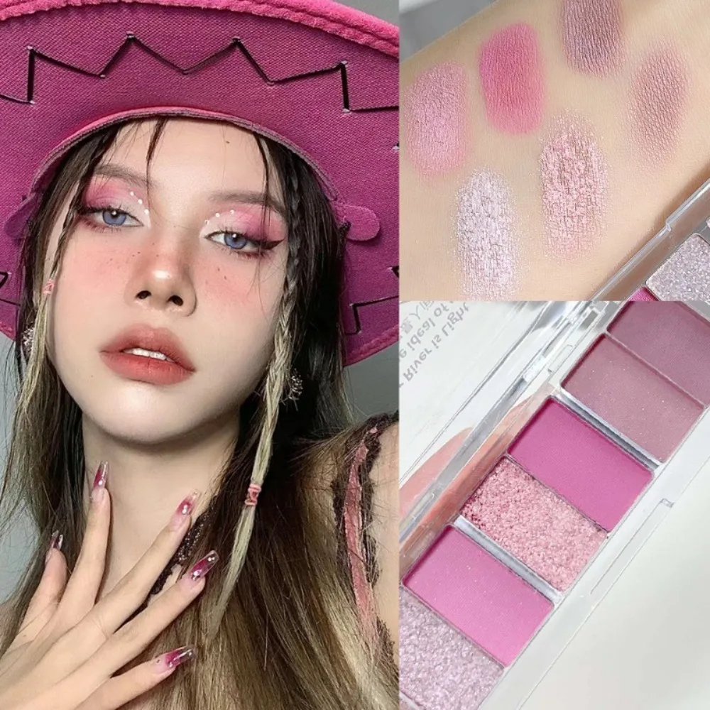 Naturalna 6-kolorowa paleta cieni do powiek w odcieniach różu, błyszcząca, mocno napigmentowana, paleta do różu, perłowy mat, brokat, trwały makijaż oczu, narzędzia do makijażu.