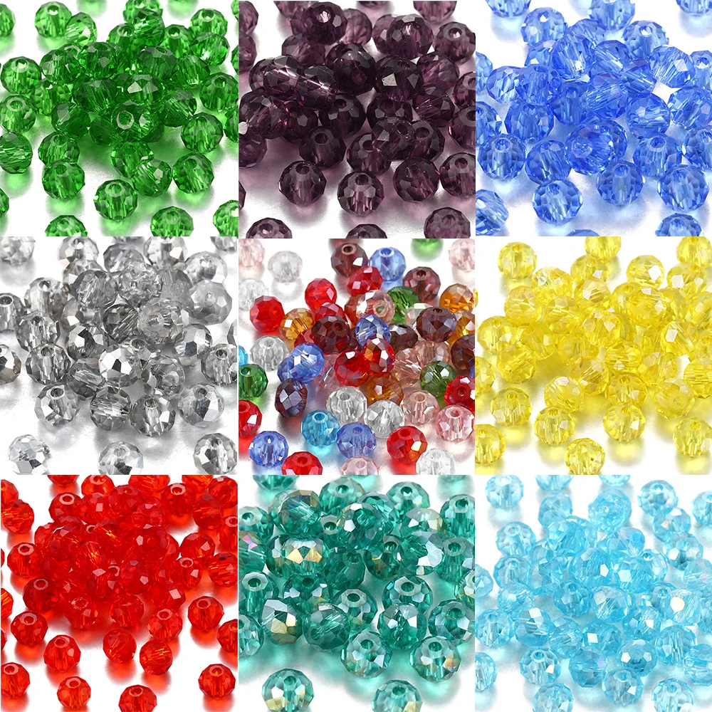1 Strand 2/3/4/6/8mm AB Color Glass Faceted Beads Spacer Loose Beads for DIY Bracelets Necklace Jewelry Making Accessories