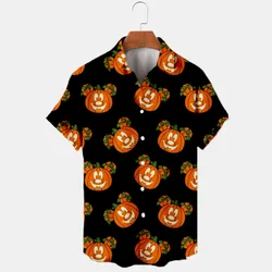 2022 New Halloween Collection Disney Branded Stitch and Mickey Anime 3D Printed Men's Lapel Short Sleeve Slim Fit Hawaiian Shirt