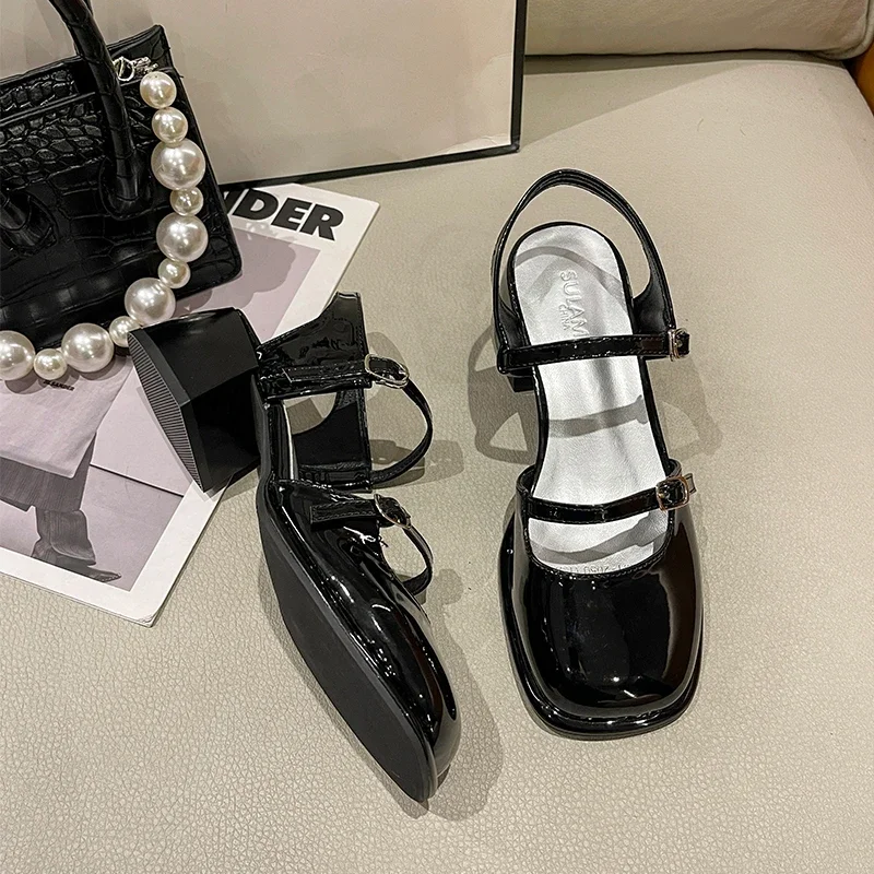 حذاء نسائي بكعب عالٍ ماري جين الصنادل ماركة لوليتا أحذية من الجلد 2025 الصيف الاتجاه Slingback فستان مكتنزة مضخات Sandalias De Mujer