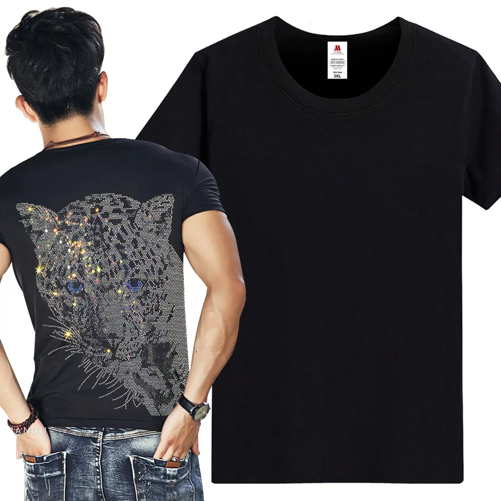 Best-Selling Male Leopard Print Diamond T-shirt Short-Sleeved Streetwear Casual Fashion Design Slim Brand Men And Women T Shirts