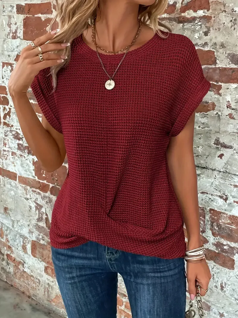 2024 New cross-border solid color round-collar T-shirt elegant short-sleeved tw… - Image 5