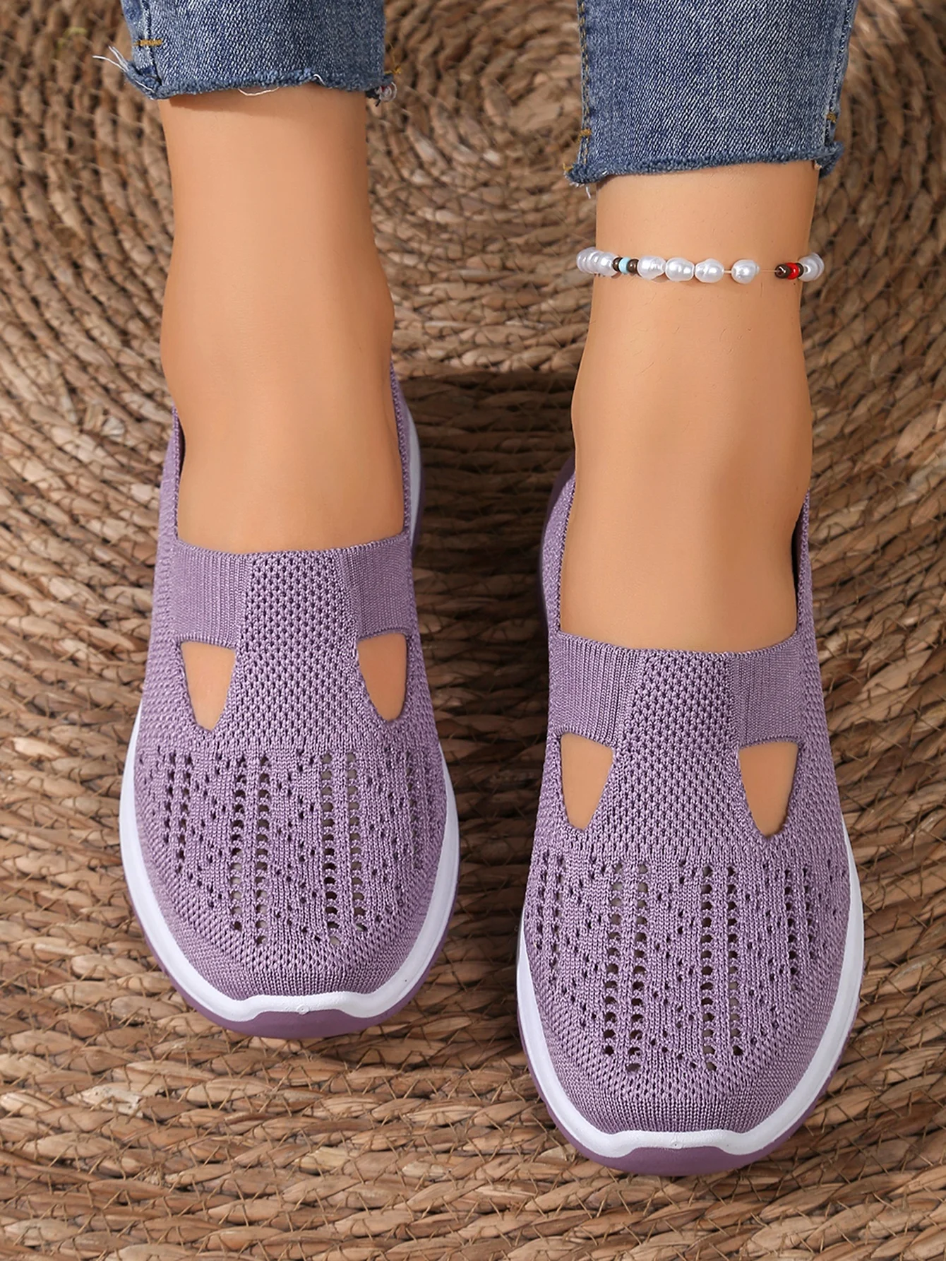 Sommerliche, atmungsaktive, hohlgestrickte Damen-Slip-On-Schuhe, rutschfeste, leichte Wandersneaker, lässige Mesh-Loafer für den Außenbereich – Detail 17