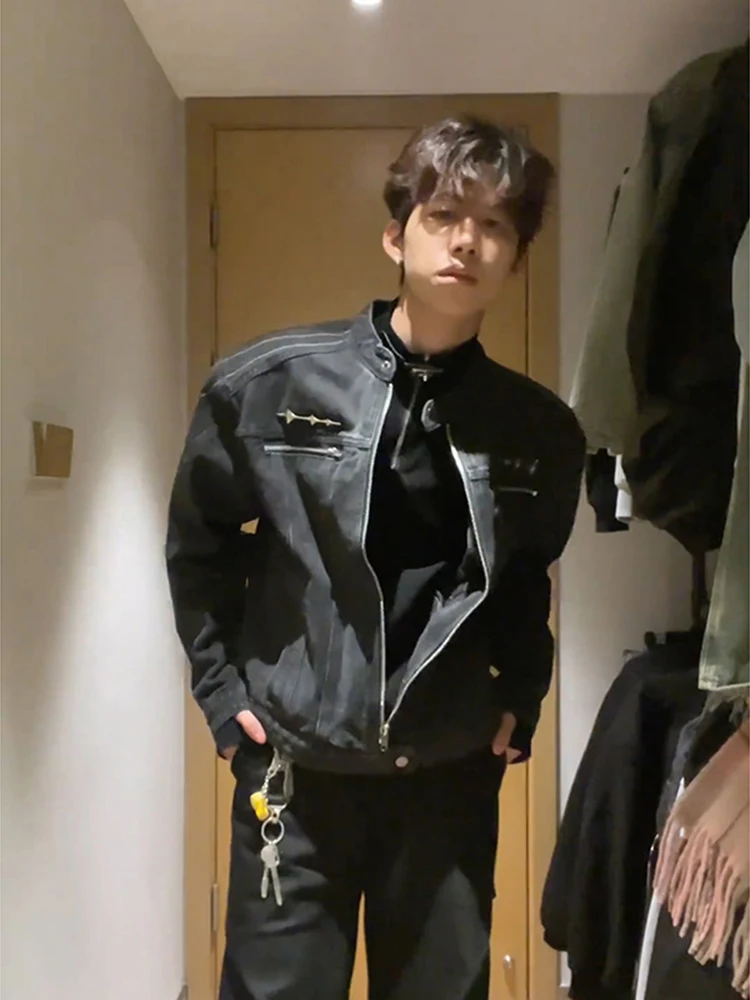 

Мужская джинсовая куртка Cleanfit Bla ort: высококачественная, стильная, в американском стиле, с воротником-стойкой, свободного кроя, весенняя верхняя одежда