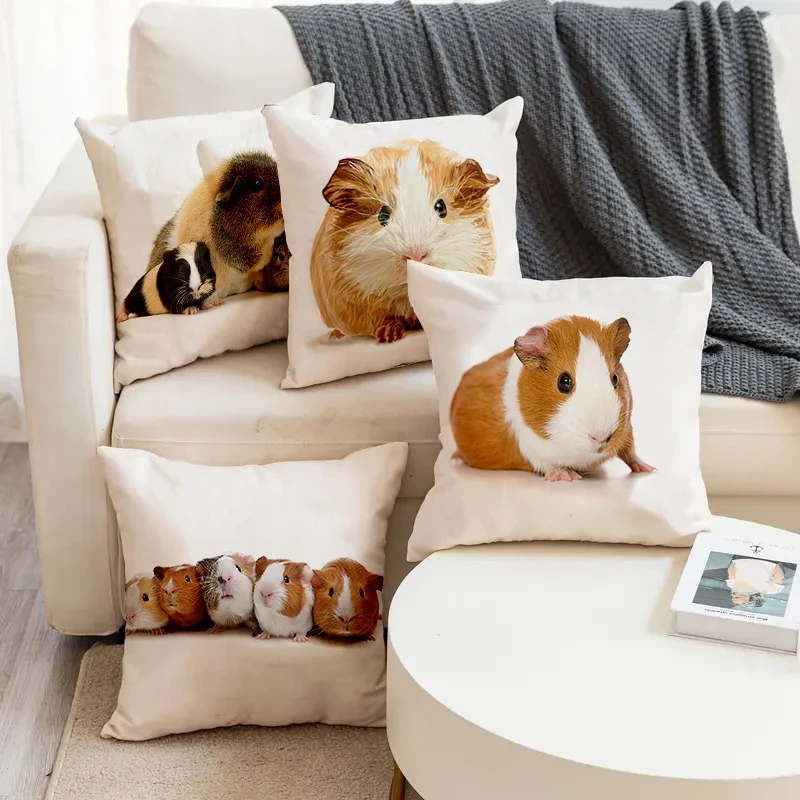 

Cute Animals Guinea Pig Printed Soft Mouse Square Pillowslip Linen Blend Cushion Cover Pillowcase Living Room Home Decor