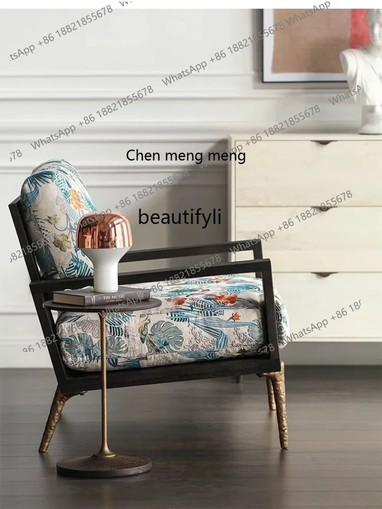 Modern Minimalist American Light Luxury Retro Nordic Embroidery Fabric Sofa Single Living Room Furniture Lounge Chair