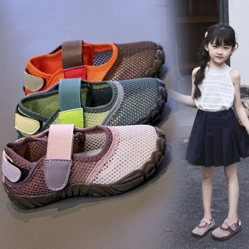 Summer Kids Mesh Breathable Sneakers Colorful Barefoot Children Trainers Anti-slip Unisex Sporty Boys Girls Casual Shoe 23-36