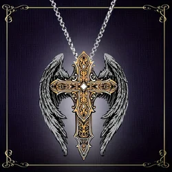 Fashionable Men's Pendant Cross Wing Necklace - Exquisite Retro Design Personalized Jewelry - Stainless Steel - Perfect Gift