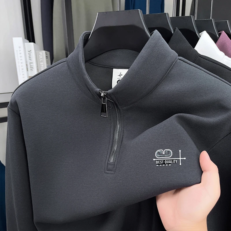 

Высококачественная брендовая толстовка на молнии, трендовый значок с тиснением, футболка с длинными рукавами, осенняя роскошная корейская свободная повседневная мужская одежда