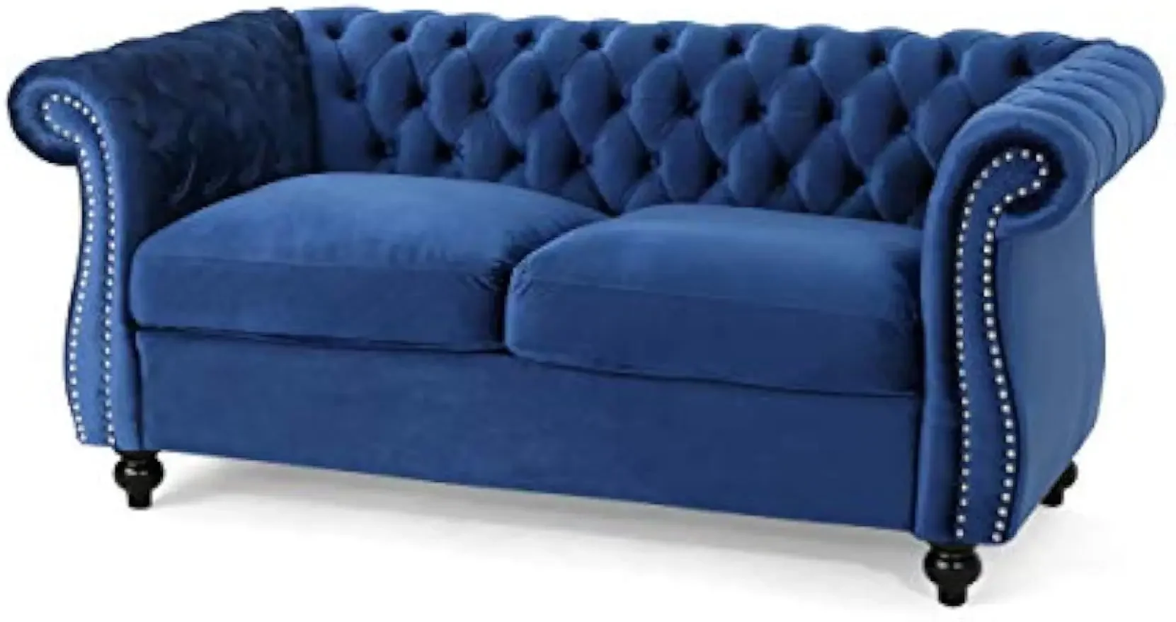 Knight Home Karen Traditional Chesterfield Loveseat Sofa, Navy Blue and Dark Brown, 61.75 x 33.75 x 27.75