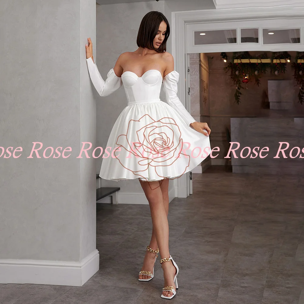 Furtanseo 2023 Mini Wedding Dress White A-Line Short Sweetheart Bride Gowns Detachable Long Sleeves Vestidos De Noiva