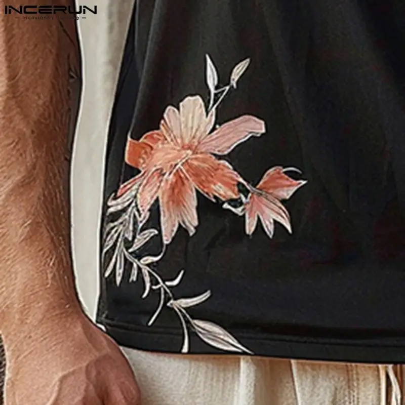 INCERUN Men Tank Tops Flower Printing V Neck Sleeveless Casual Vests Summer Streetwear 2024 Fashion Leisure Men Clothing S-5XL