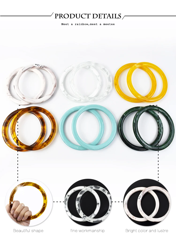 2/4Pcs 9cm Amber Plastic Bag Handle Acrylic O Ring Purse Frame Women Handbag Woven-bag Replace Handles DIY Bags Accessories