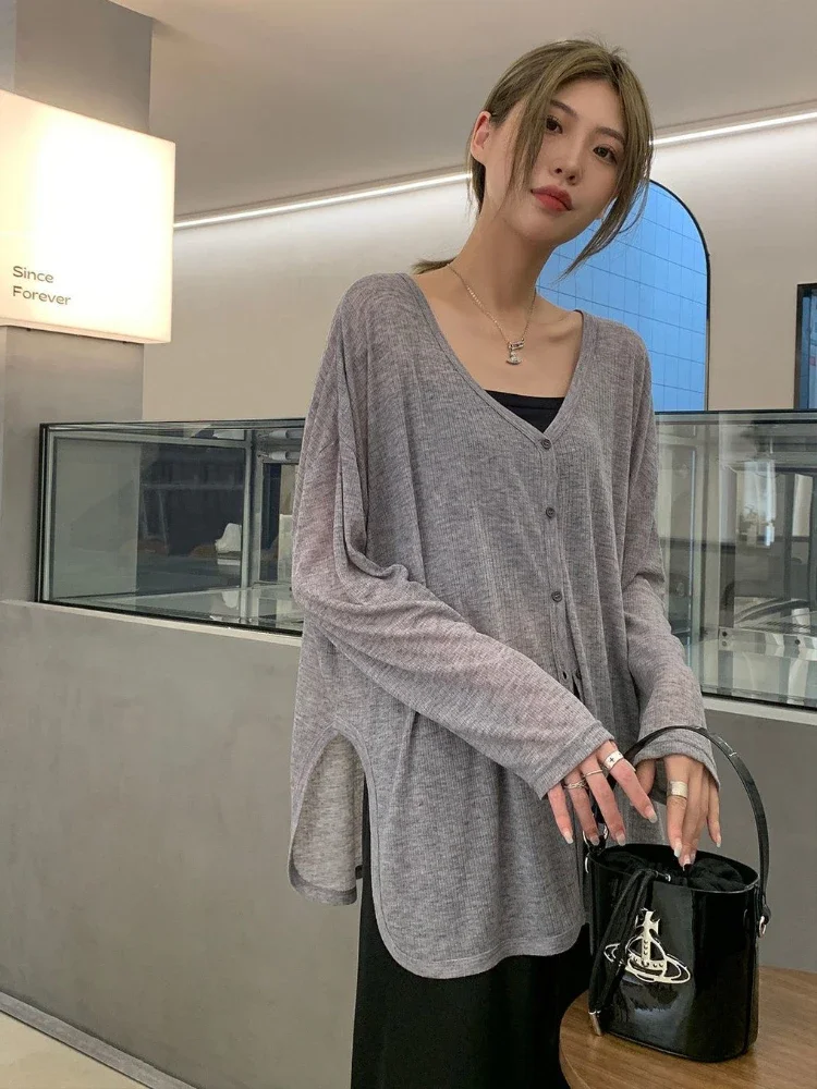 Summer Sun-proof Jackets Women Casual V-neck Fashion Solid Harajuku Simple Long Sleeve Temperament Coats Korean Ropa Breathable