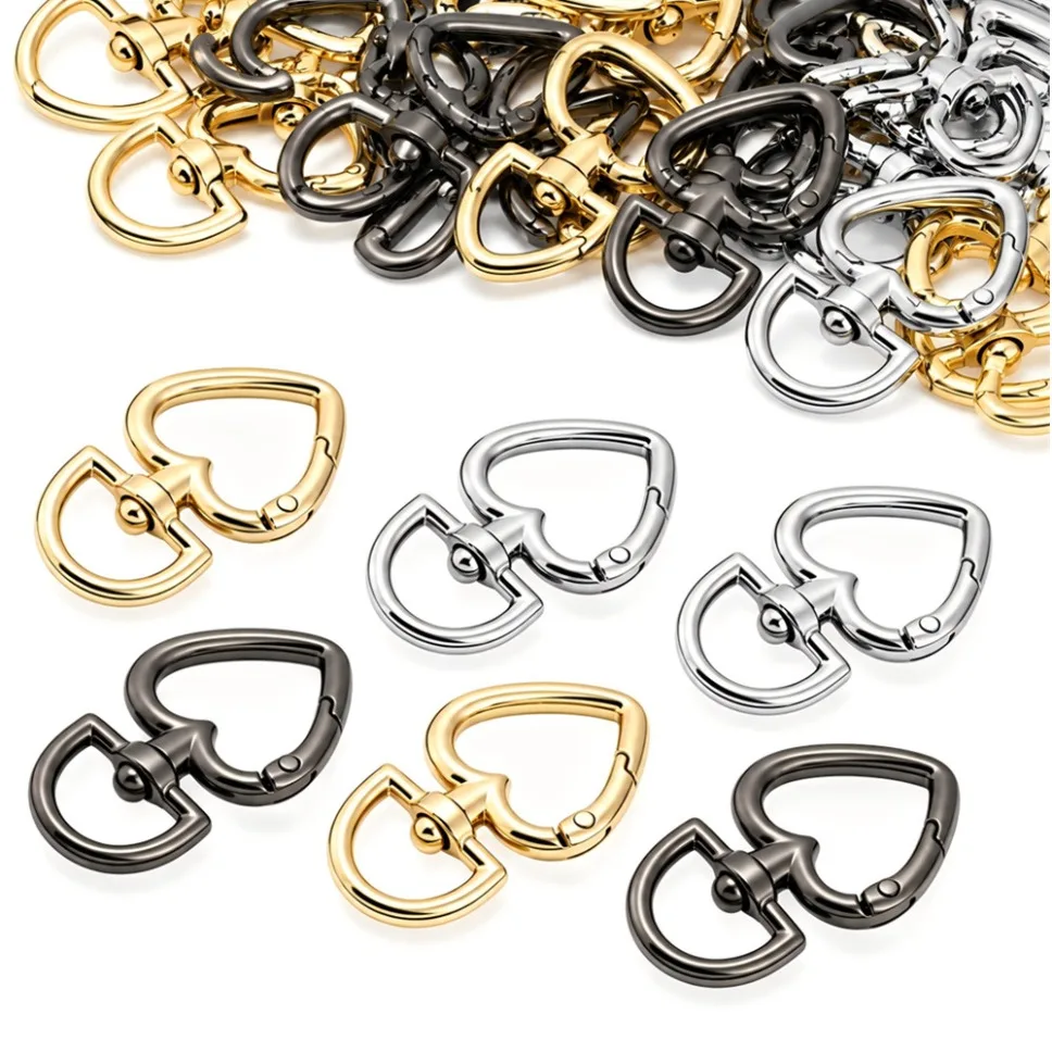 5-50Pcs Heart Shape Spring Gate O Ring Openable Leather Bag Handbag Belt Strap Buckle Connect Pendant Key Chain Snap Clasp