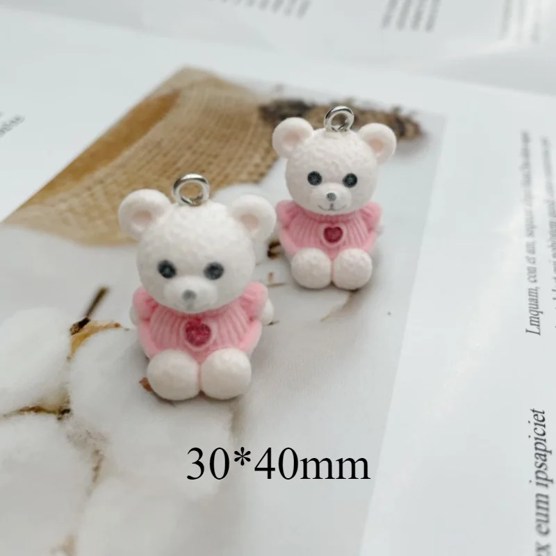 30Pcs 3D Cute Flocking Love Bear Charms Cartoon Stuffed Animal Doll Pendant Phone Keychain Necklace Earrings DlY Jewelry Make