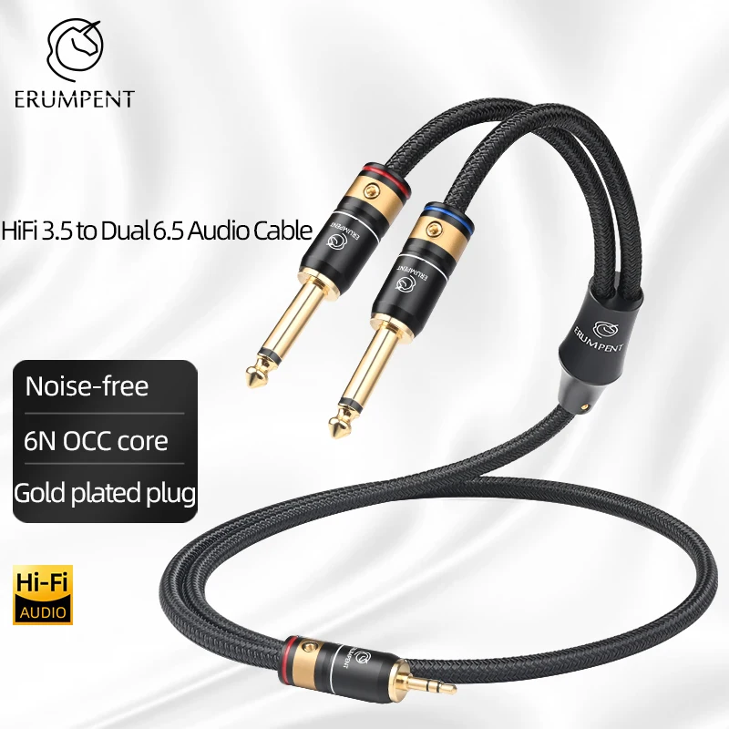 ERUMPENT HiFi 3.5mm to Dual 6.5mm Cable High Quality OCC Core  3.5mm Jack to 6.5 Jack Cable for  Amplifier Speaker Mixer