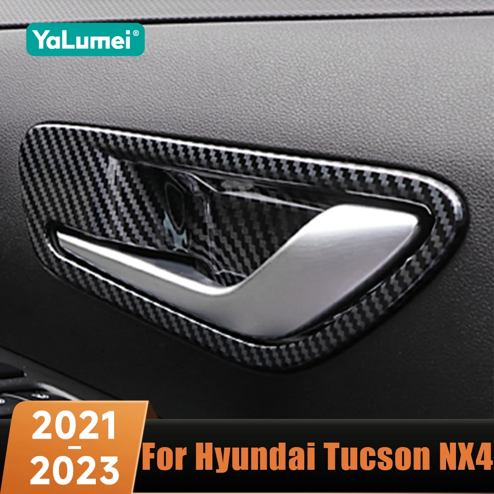 

Внутренняя дверная ручка автомобиля, чаша, панель, накладка, аксессуары из АБС-пластика из углеродного волокна для Hyundai Tucson NX4 2021 2022 2023, гибридная N Line