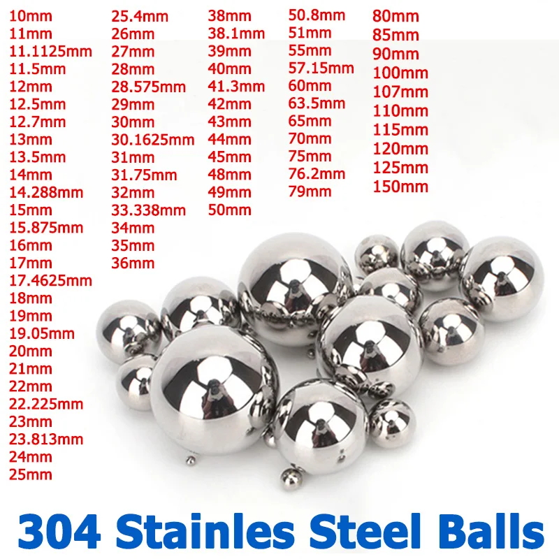 1-10pcs Dia 10-150mm 304 Stainless Steel Balls 11/12/12.5/12.7/13/14/14.288/15/16/17/18/19/20/31/38/43/51.75~125mm Solid Ball