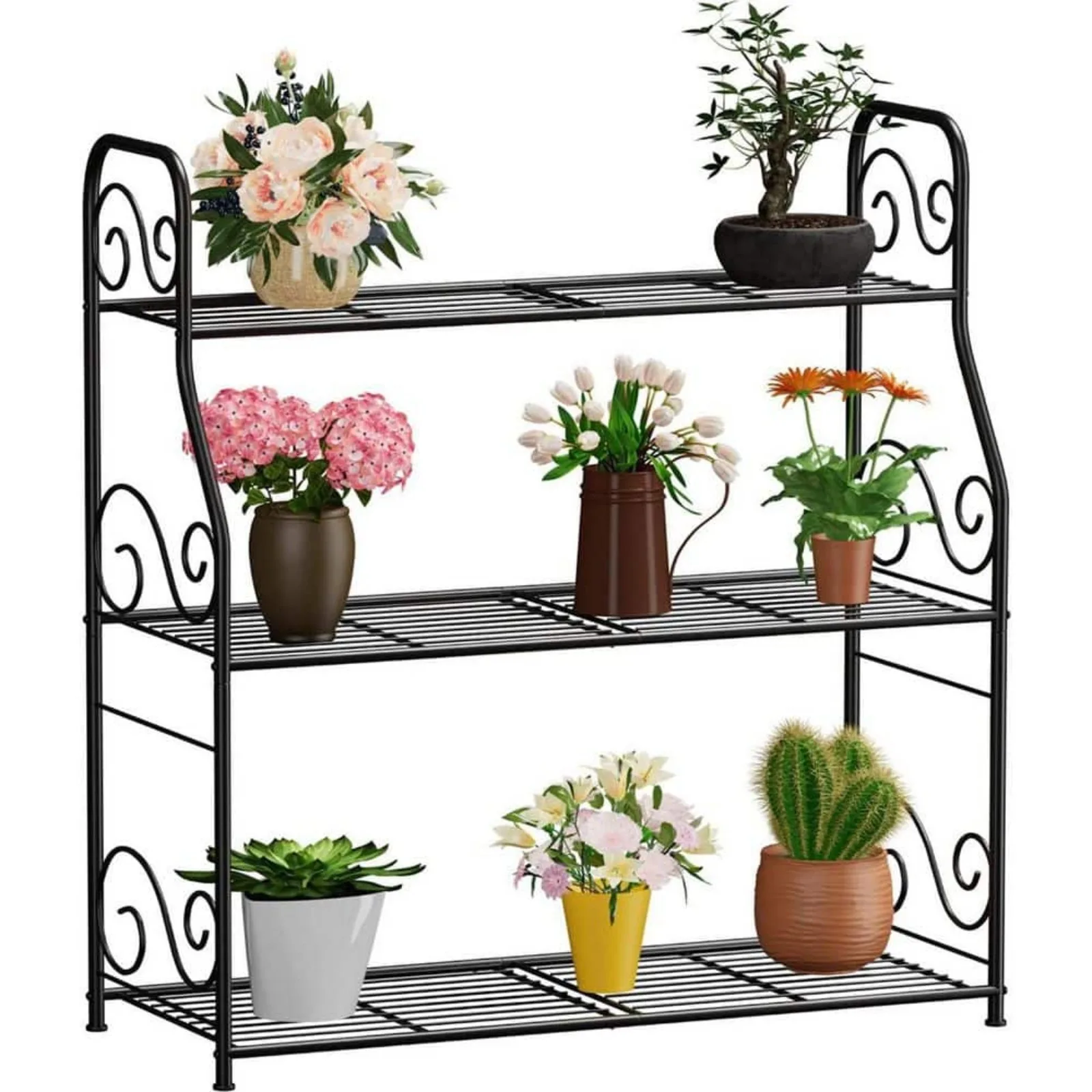 US Indoor Outdoor White Metal Plant Stand Rack Plant Display Shelf Flower Pot Holder for Garden Patio Balcony (3-Tier)