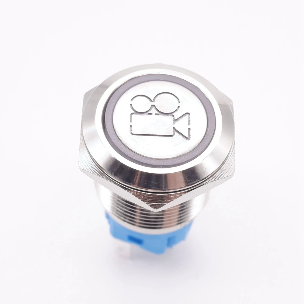 19mm Metal Push Button Switch Customizable Button Self-reset/Latching With Led Light Car Function Identification Glow Symbol 12V