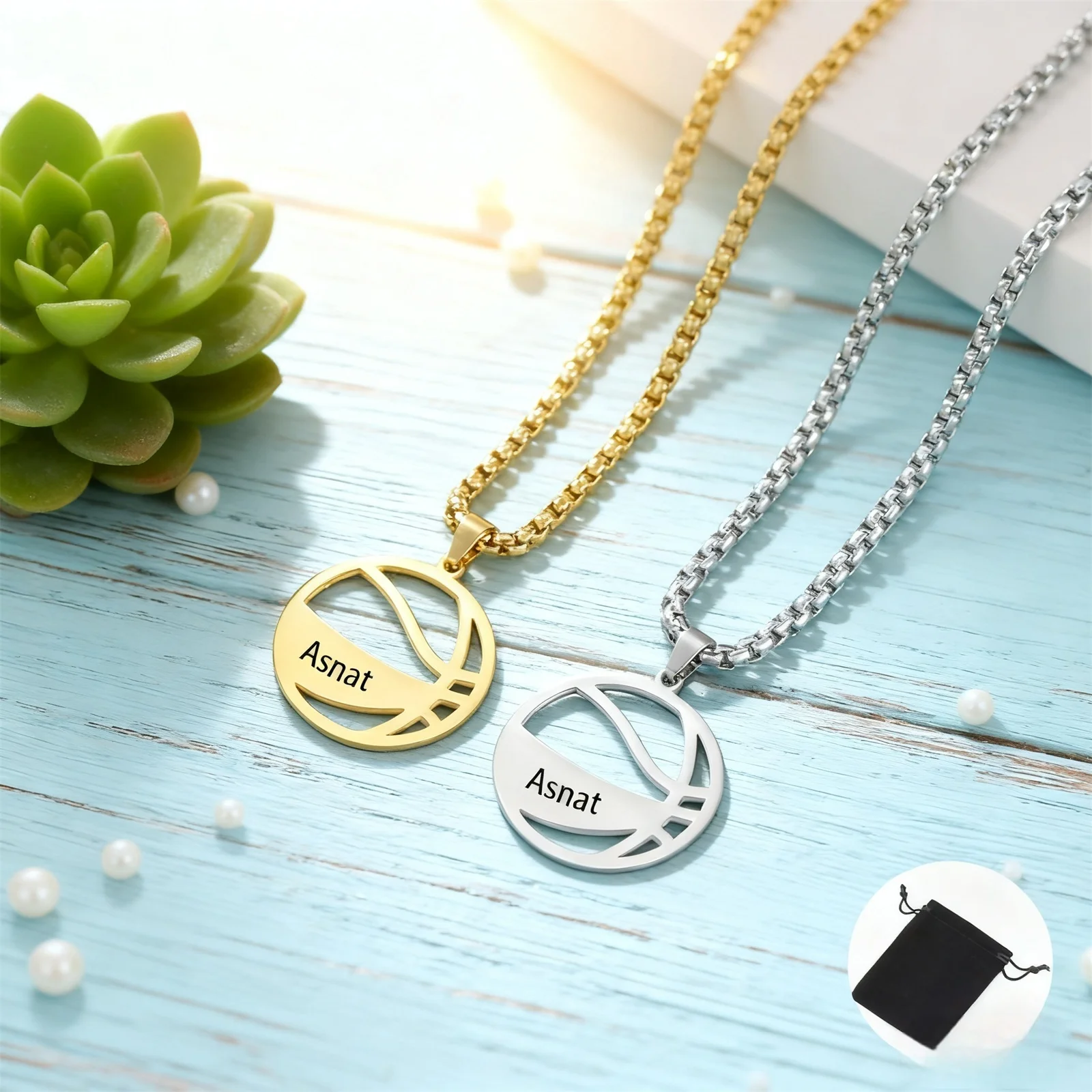 Customized Date Name Basketball Sports Necklace Stainless Steel Personalized Customized Gift Valentine's Day Gift