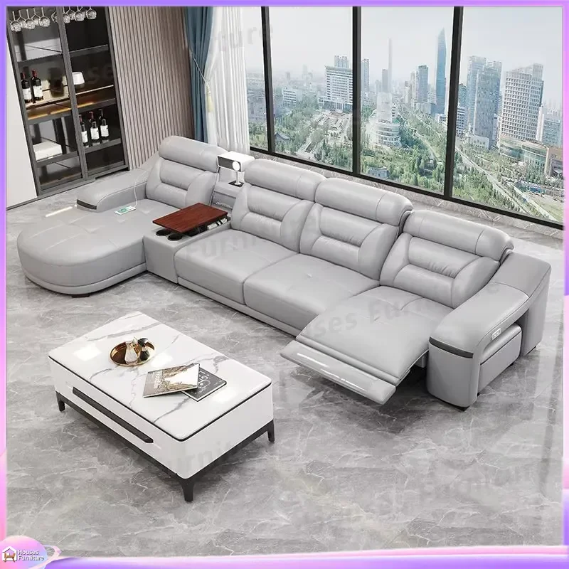 Nordic Recliner Sofa L Shaped Modular Sectional Couch Microfiber Leather Adjustable Living Room Cinema Furniture