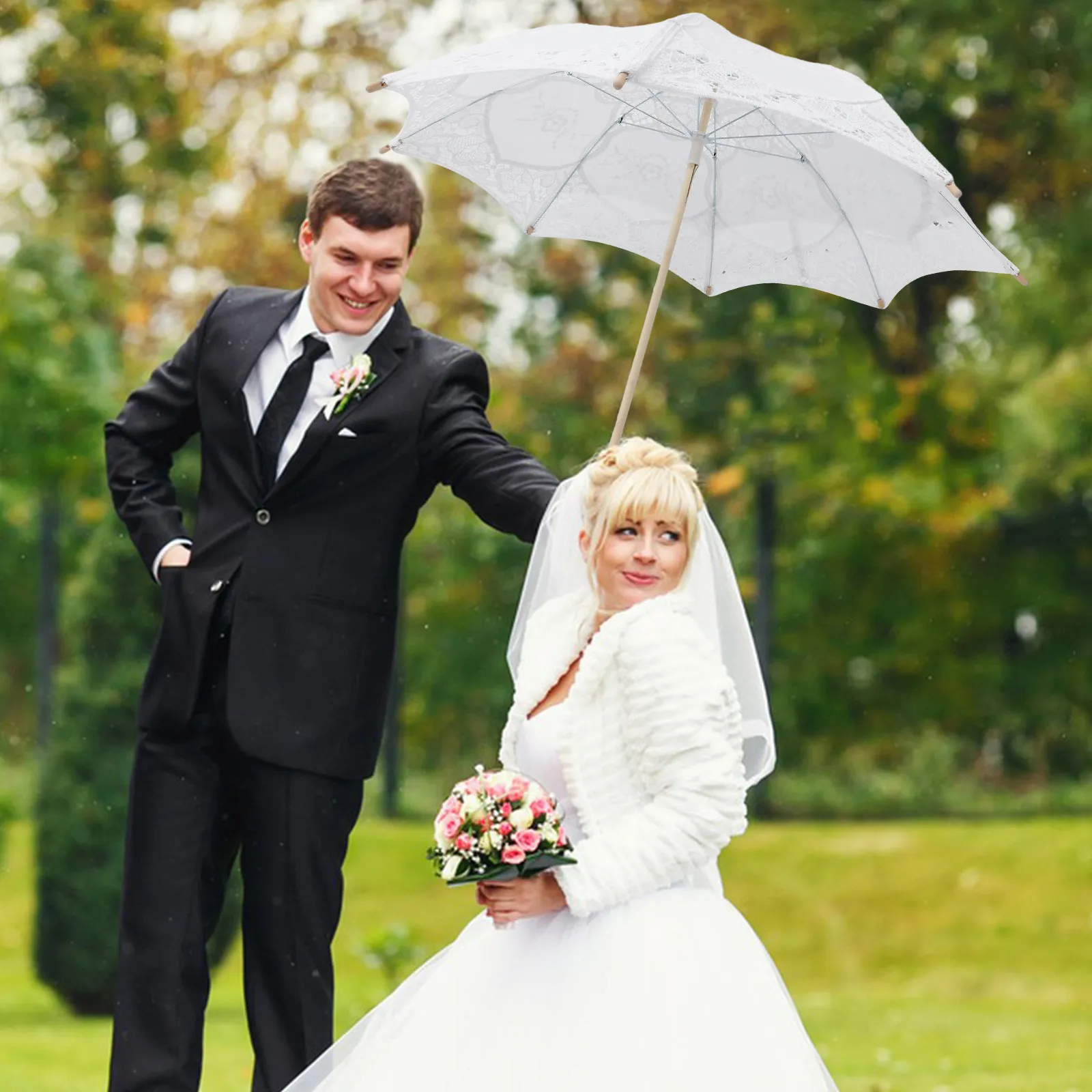 Large Lace Embroidered Bridal Parasol for Wedding Photography & Vintage Decoration