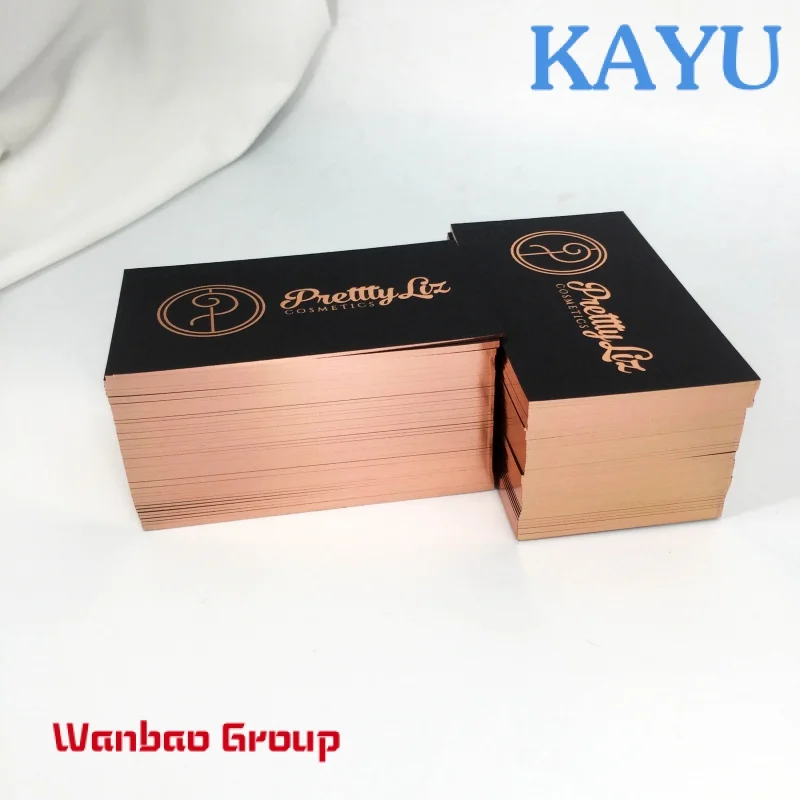 Custom  Printing Custom Rose Gold Foil Emboss Logo Foil Edge Cardboard Thick Paper Luxury Black Business Card Printing