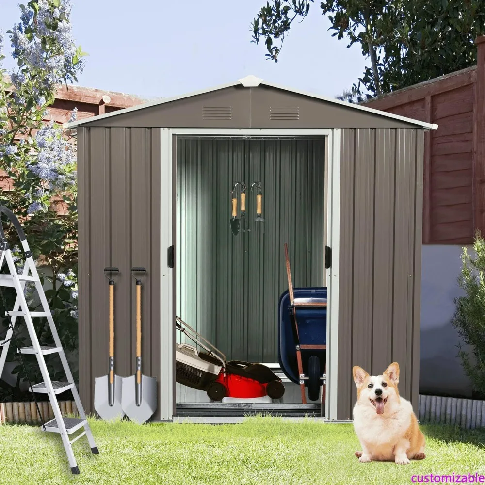 Gray 6-Foot by 5-Foot Metal Storage Shed with Secure Sliding Doors, Ventilated Outdoor Garden Shed featuring Hooks and Durable S