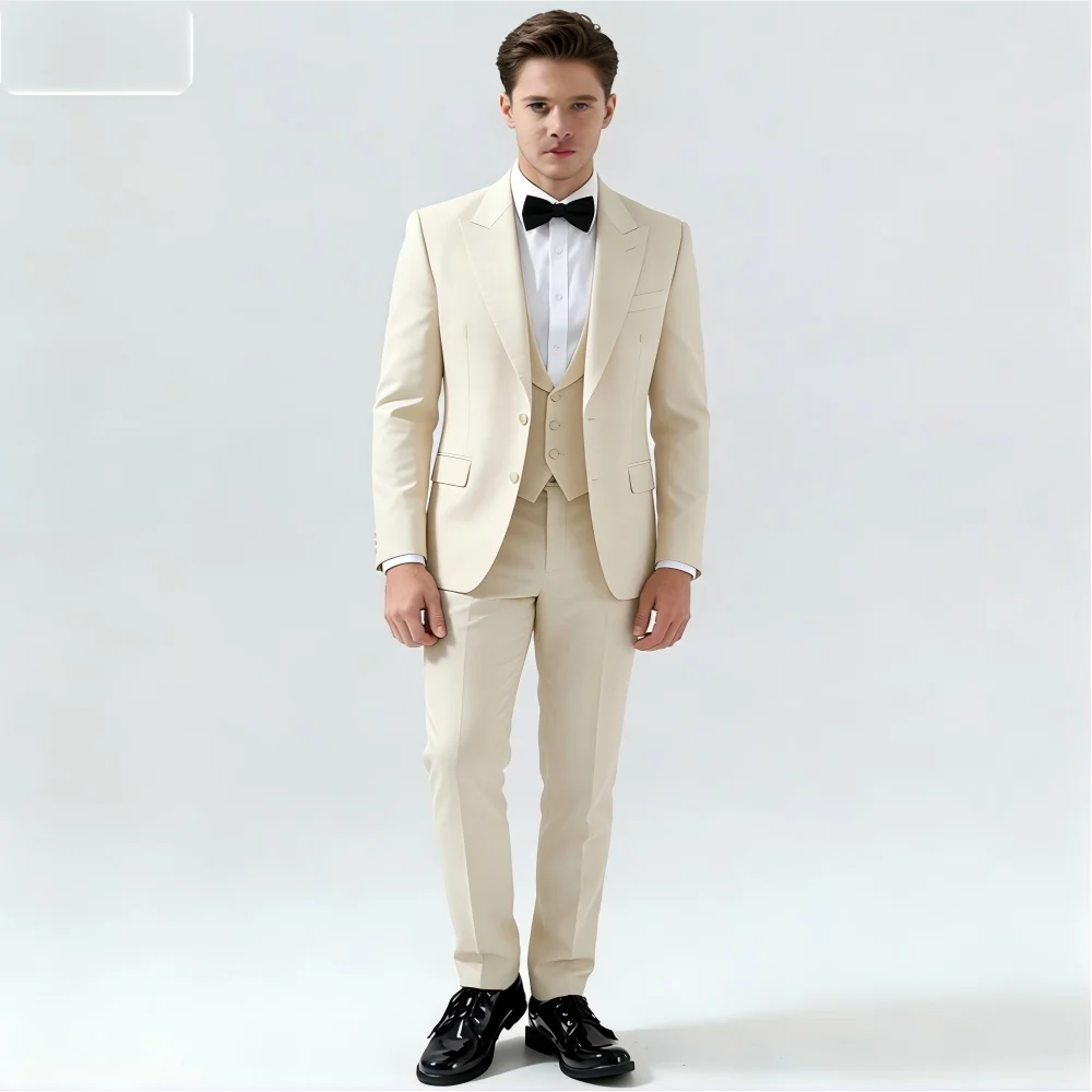 Customizable 3 Piece Solid color Men's  Suit Set Jacket Vest And Pants for Wedding Party Cocktail Formal Occasion