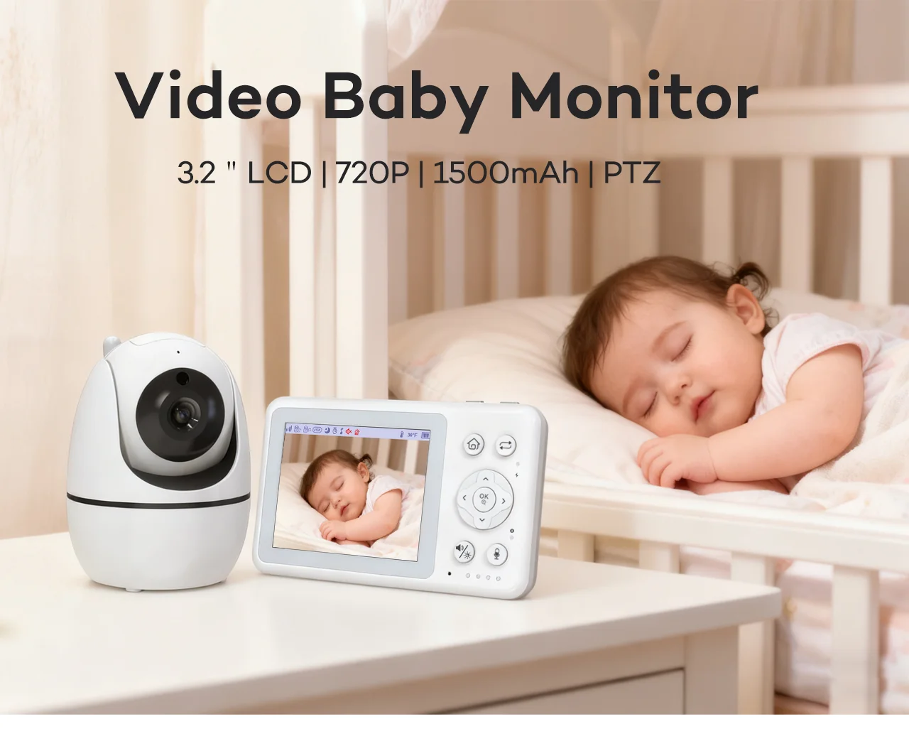 LGOODVIN 3.2Inch Wireless Video Baby Monitor, Night Vision, Temperature Monitoring, 2 Way Audio Talk, Baby Nanny Security Camera