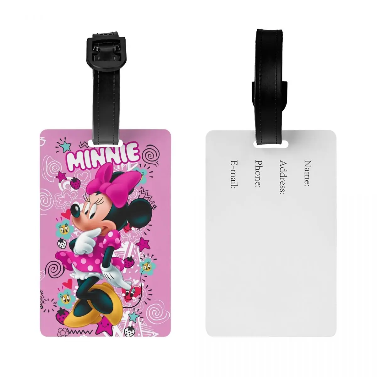 Luggage Tags Cartoon Cute Minnie Mickey Mouse Pink Holder Baggage Boarding Tags Name ID Address Luggage Bag Case Tags