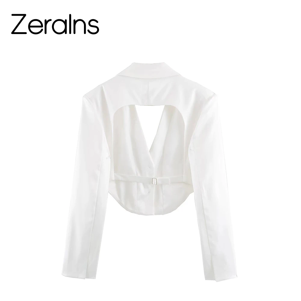 ZERAINS European and American style 2026 summer new simple temperament style lapel backless short suit jacket