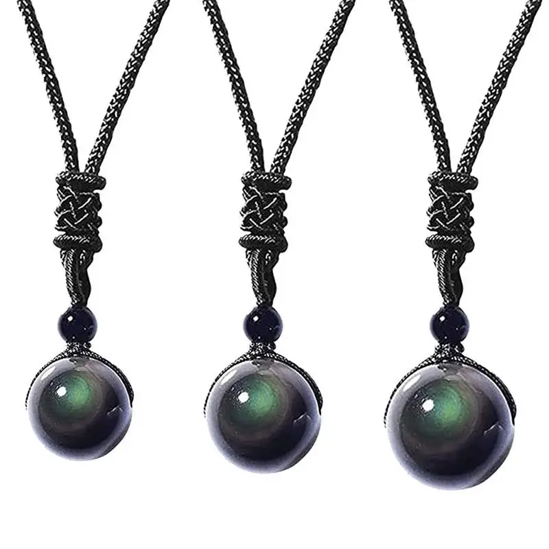 Natural RainbowEye Obsidian Necklace Polished Obsidian Necklace Chain Necklace Unisex Rope Detox Thermotherapy Ball